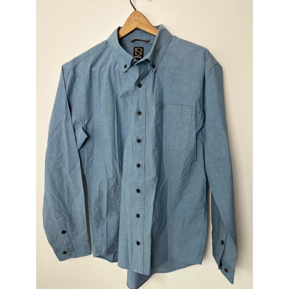 Noble Outfitters Mens Blue Long Sleeve Button Down Shirt Cotton Stretch Large